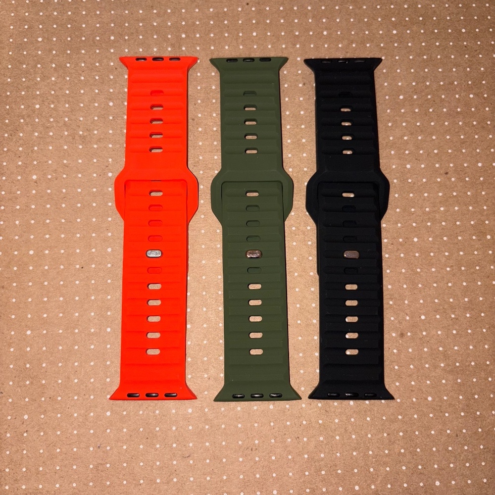 NWOT 3 Watch Band Straps 42/44/45/49 mm Orange/Black/ Green Silicone